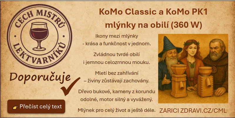 Cech mistrů lektvarníků - KoMo Classic a KoMo PK1, elektrický mlýnek s motorem 360W ze Zdraví na dlani
