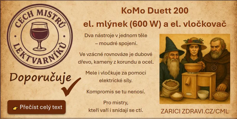 Cech mistrů lektvarníků - KoMo Duett 200 - elektrický mlýnek s motorem 600W a elektrický vločkovač ze Zdraví na dlani