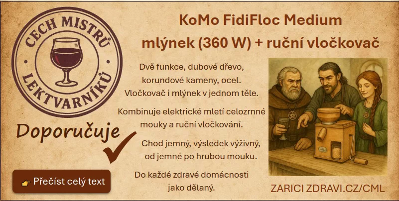 Cech mistrů lektvarníků - KoMo FidiFloc - elektrický mlýnek s motorem 360W a ruční vločkovač ze Zdraví na dlani